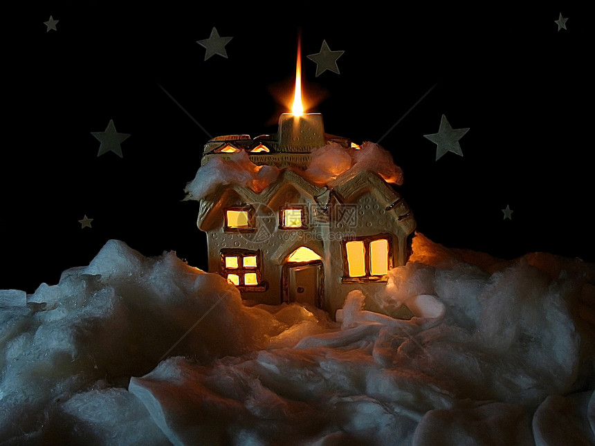 內容小屋银行单元星星盒子白色雪岸雪堆小房子新年图片
