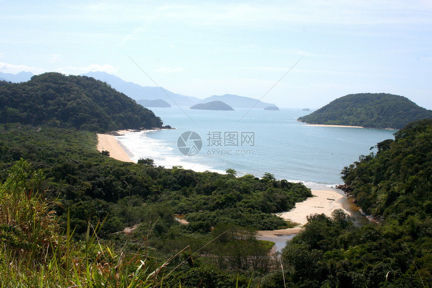 巴西海岸海滩天气天空蓝色海洋丛林小岛热带爬坡植物图片