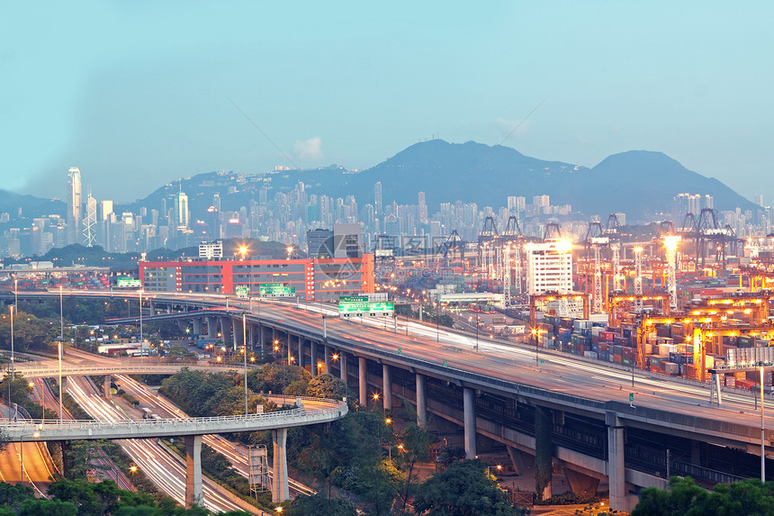 香港交通大桥 集装箱码头曲线市中心景观地标射线车辆场景街道辉光交通图片