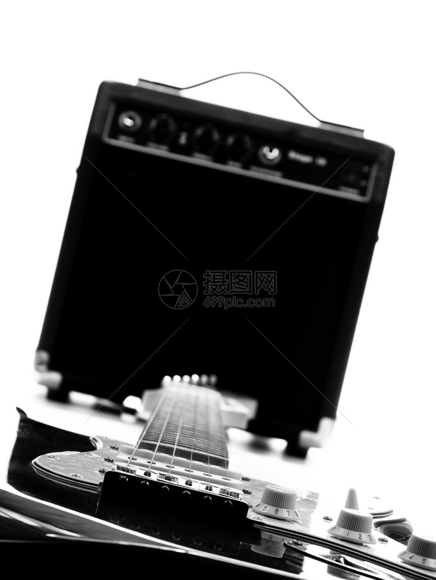 电吉他和扩音器闲暇战略放大器音乐音乐会花梨木白色脖子娱乐护板图片