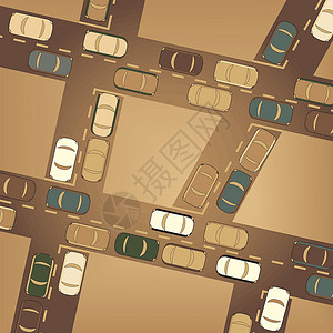 打破僵局交通流量流量城市车辆僵局路口高峰时间道路棕色插图运输插画