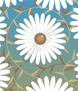 白花花白色插图植物群蓝色花瓣花园植物纠纷卷曲丛林插画