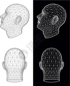 三维线框楼人头 矢量说明背景黑色插图部位元素身体面具成人设计解剖学插画