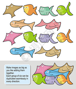 鱼类漫画卡通片插图鳐鱼微笑拼图背景图片