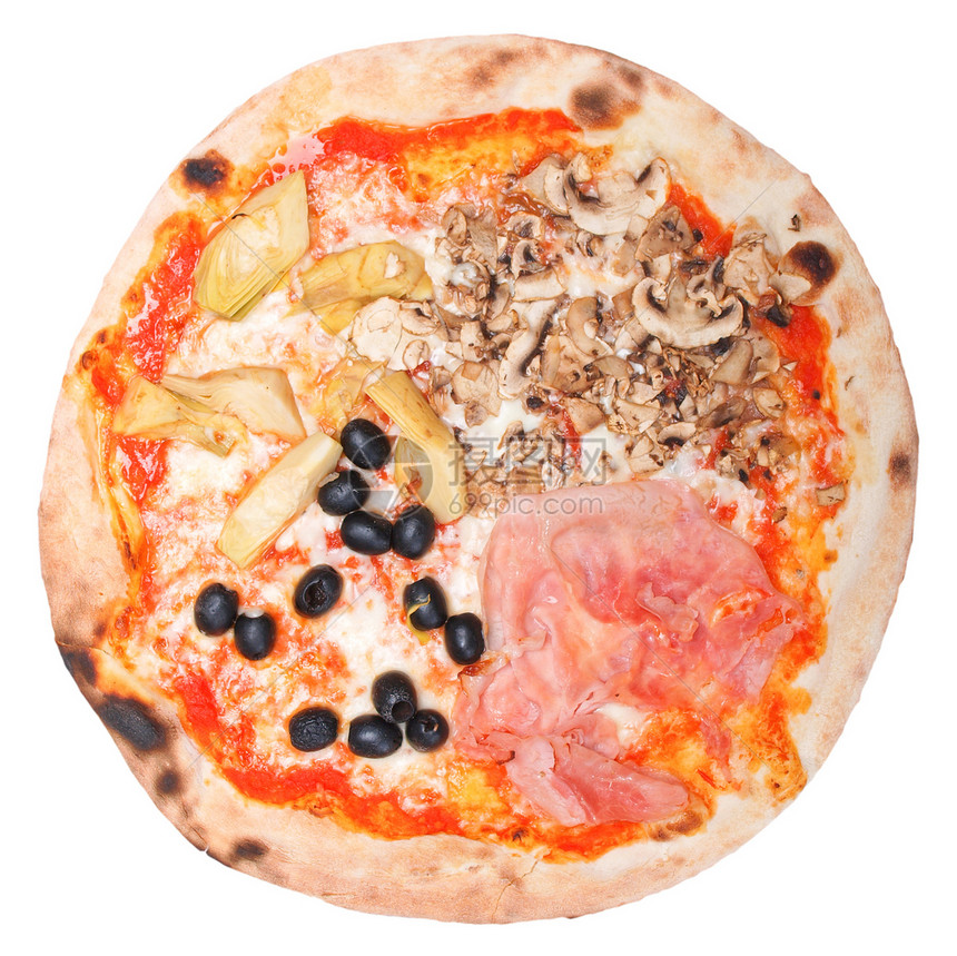 四季披萨美食午餐白色材料季节食物营养火腿图片