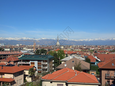 卡布奇尼山酒店都灵视图山脉爬坡中心天线天际全景城市鸟眼背景