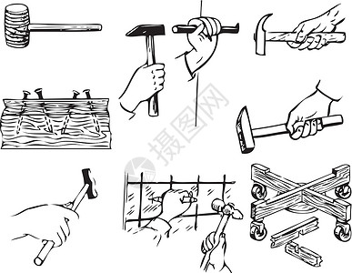 手治堂锤子和辅助器工具插图墙砖绘画指甲治具工作插画