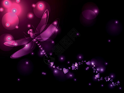 紫色蜻蜓等离子和红心插画