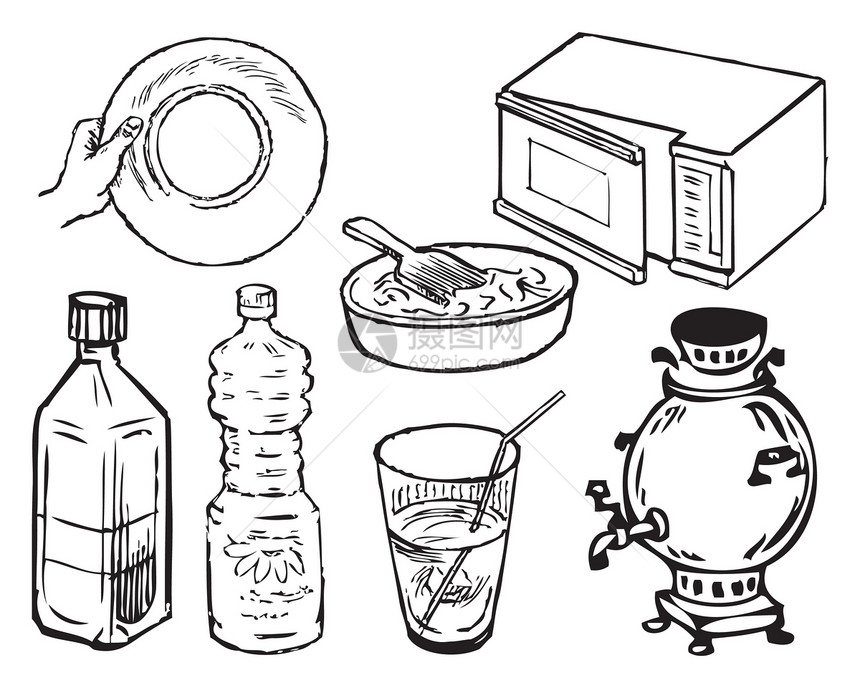 厨房用品玻璃液体盘子食物管子微波塑料绘画补给品插图图片
