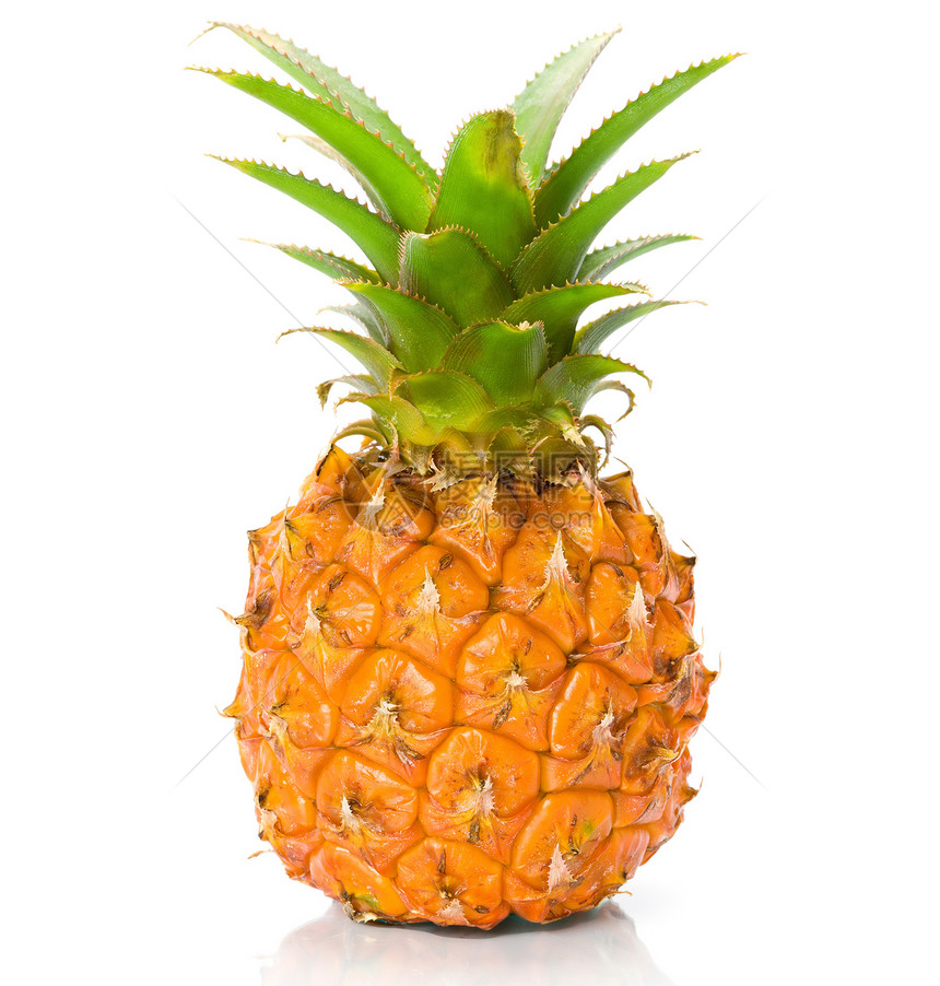新鲜切片菠萝被白色背景隔绝小吃食物热带叶子绿色水果饮食甜点宏观黄色图片