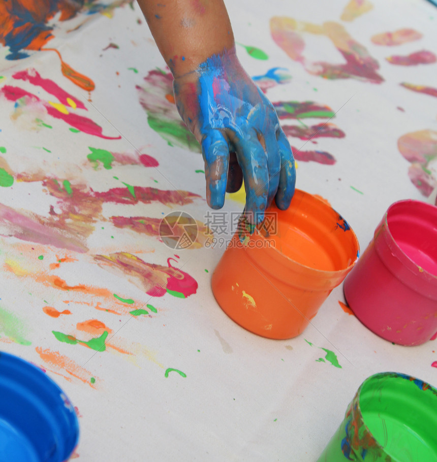 手指绘画橙子娱乐帆布艺术孩子印记幼儿园乐趣儿童婴儿图片