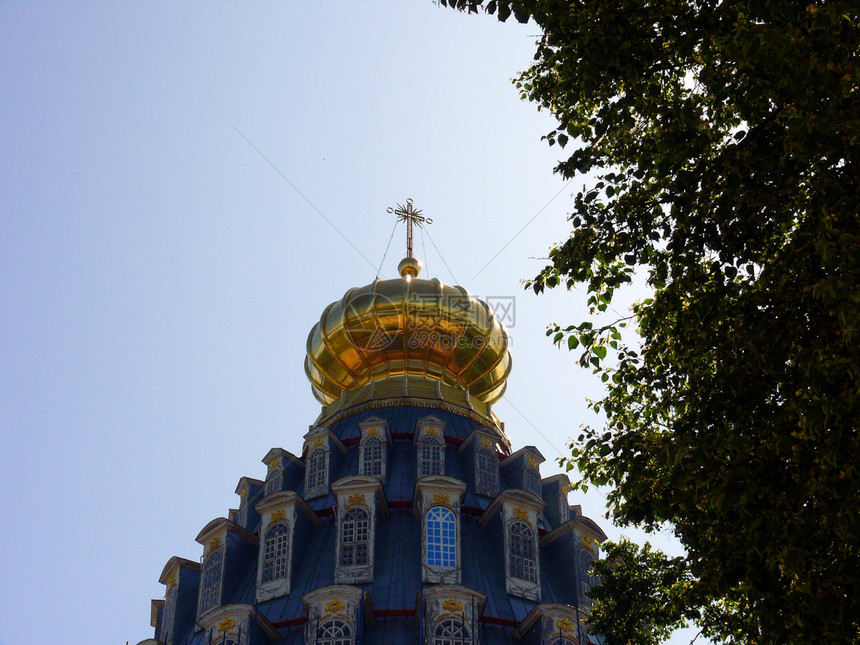俄罗斯新耶路撒冷修道院的Cupola大教堂旅行金子洋葱宗教基督寺庙旅游天炉建筑图片