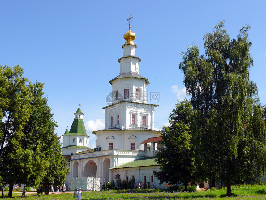 俄罗斯新耶路撒冷修道院塔台教会洋葱纪念碑宗教上帝天炉场地金子历史信仰图片