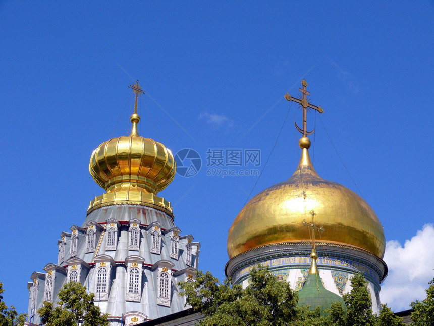 新耶路撒冷修道院俄罗斯上帝蓝色洋葱教会大教堂天空金子宗教寺庙建筑图片