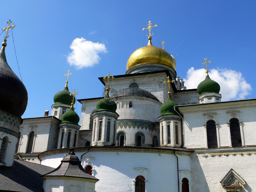 新耶路撒冷修道院俄罗斯大教堂太阳纪念碑建筑蓝色金子旅行宗教教会信仰图片