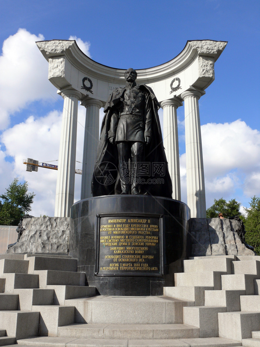 亚历山大大帝纪念碑  莫斯科 俄罗斯楼梯蓝色旅行元首天空中心纪念馆建筑学花园门廊图片