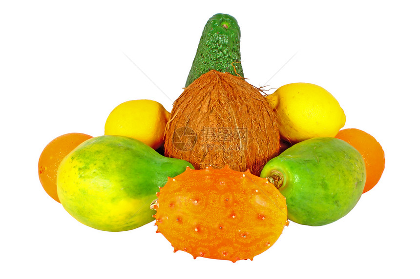 热带热带水果柠檬椰子绿色红色异国橙子白色食物黄色营养图片