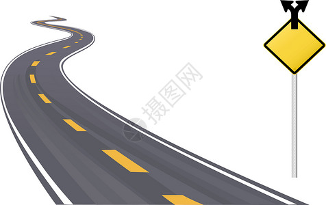 弯曲的路高速公路上交通标志信息复制空间;插画