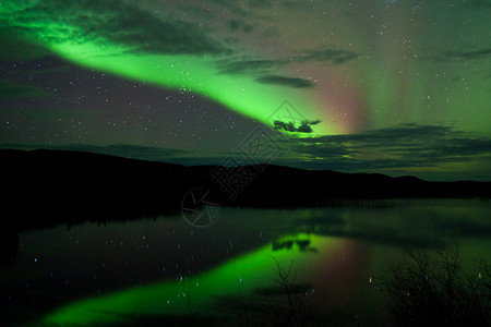 夜天星云 北极光照耀磁场磁层白马地区北极星天文学夜星星星极光镜子背景图片