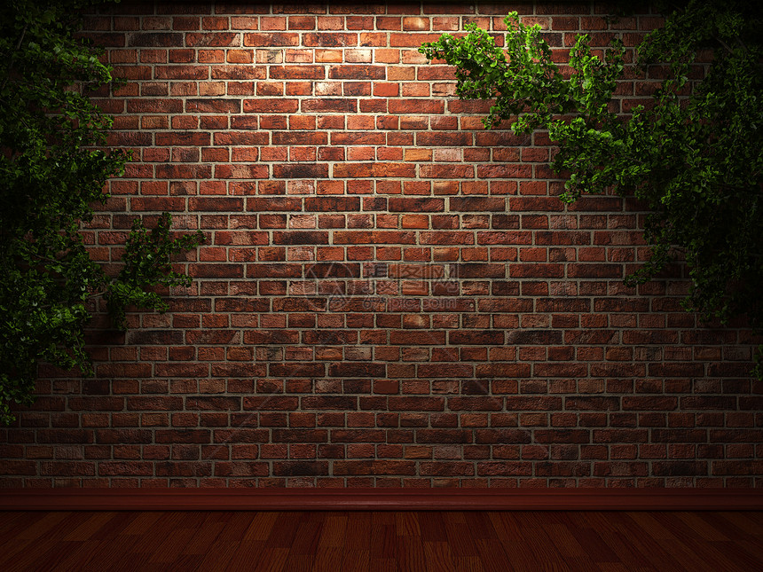 照明砖墙和常春藤橙子水泥石工建筑师石方石墙城市石头积木植物图片