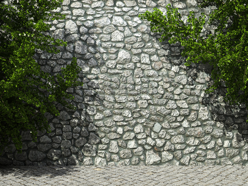 开明的石墙和常春藤黏土砖墙建筑橙子护岸墙纸斑点石头建筑学石匠图片