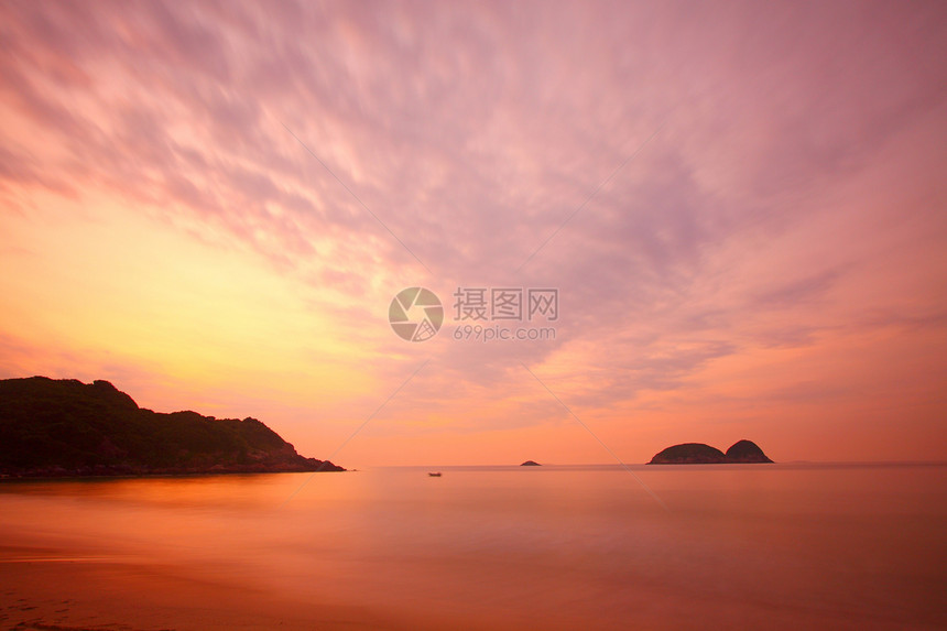 香港海岸的日落海浪天气天际阳光天堂蓝色橙子海洋魔法晴天图片