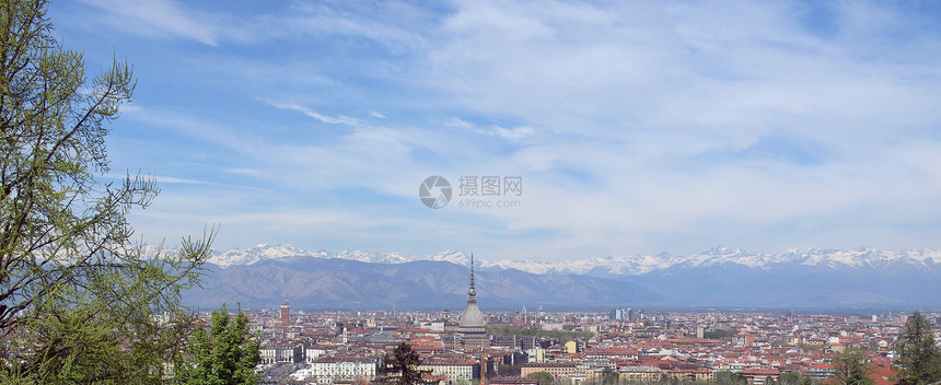 都灵视图爬坡中心天线城市鸟眼全景天际图片