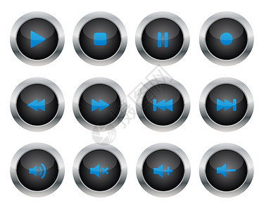 蓝色按钮多媒体按钮记录白色纽扣音乐电脑视频控制审查工作室导航插画