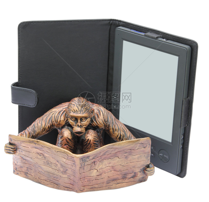 阅读猴子青铜姿势教育鬼脸电子书玩具电子学习塑像概念图片