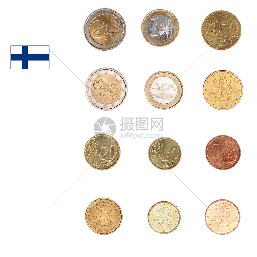 欧元硬币芬兰国家联盟白色国际货币图片