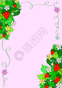 草莓树叶红色绿色花朵问候语背景图片