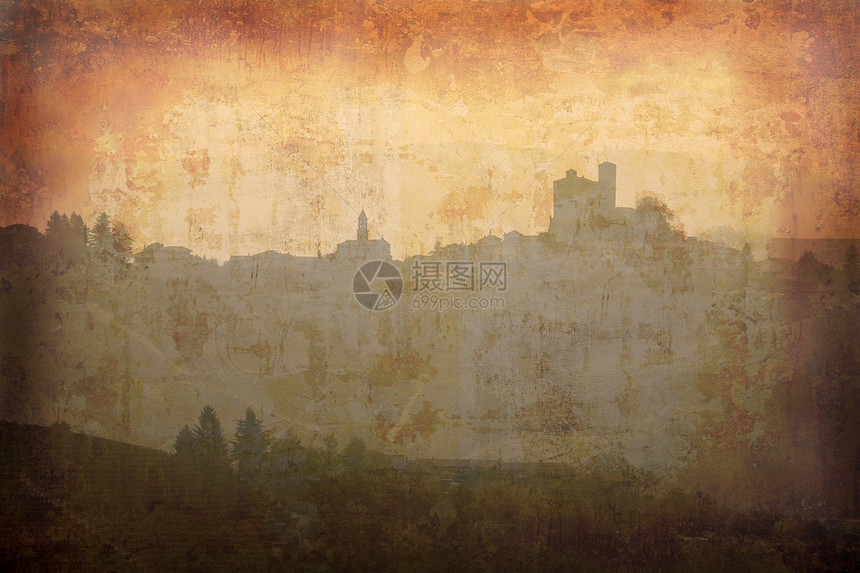 日落皮德蒙特衰变城堡艺术水平教会传统旅行摄影明信片风景图片