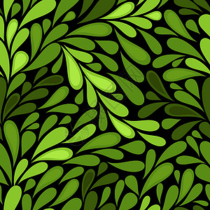 无缝花纹黑色纺织品植物穿越墙纸卷曲绿色绘画叶子背景图片
