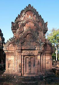 印度支那柬埔寨暹粒的寺庙废墟石头文化入口宗教高棉语建筑学背景