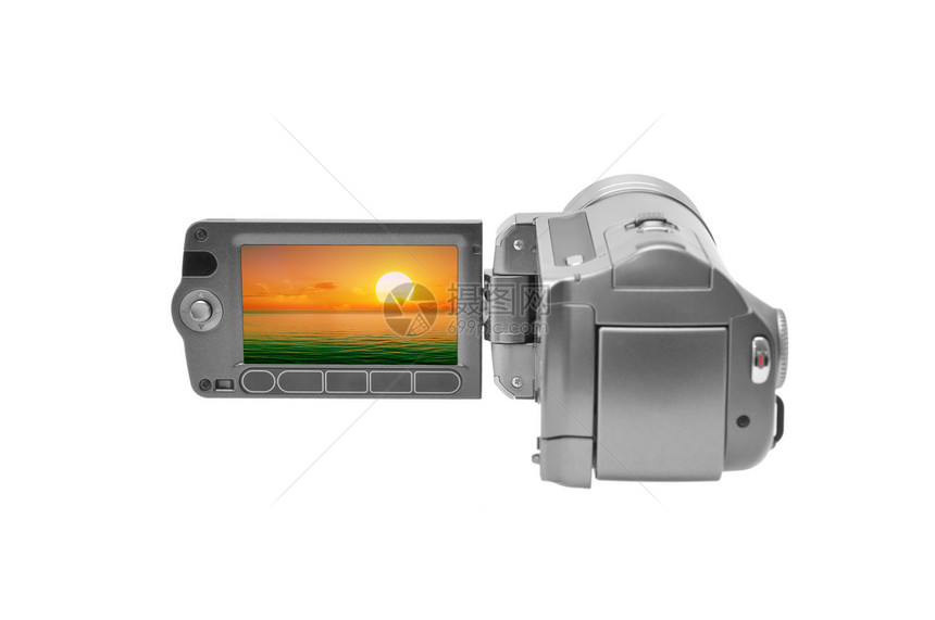 视频相机摄像机镜头阳光录音机日落日出天空太阳记录展示图片