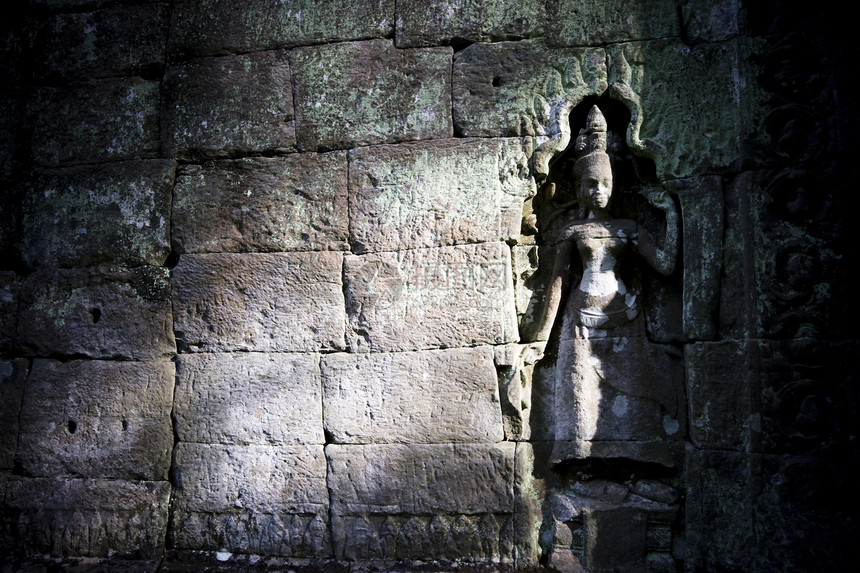 普罗姆寺庙废墟高棉苔藓建筑岩石高棉语图片