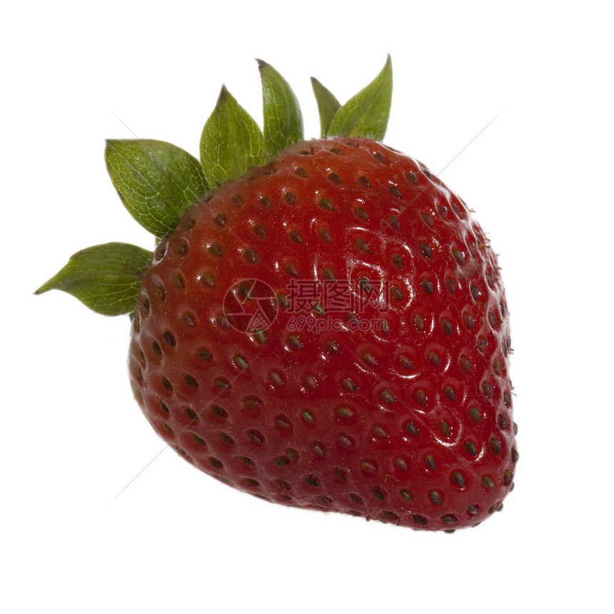 单一草莓健康饮食植物对象红色纯色影棚活力背景亮色叶子图片