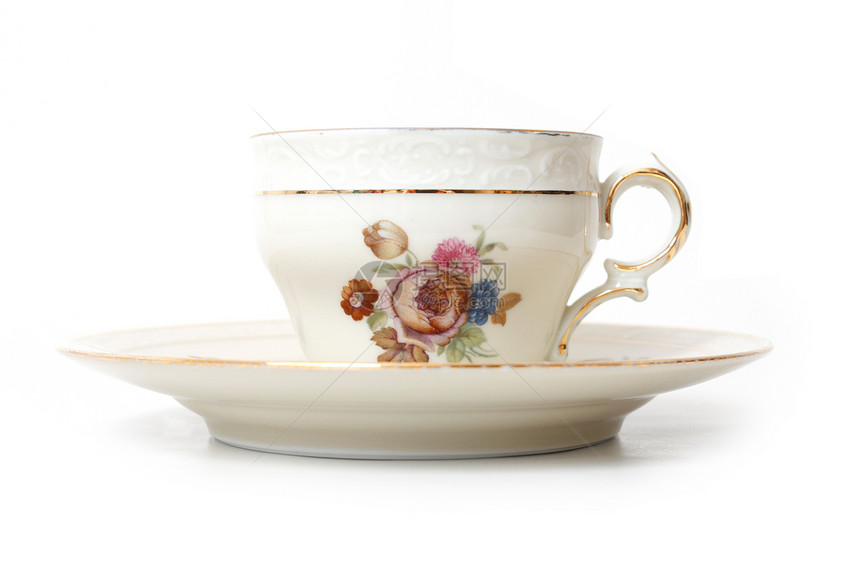 旧茶杯茶点金子陶器杯子饮料花朵早餐文化遗产英语图片