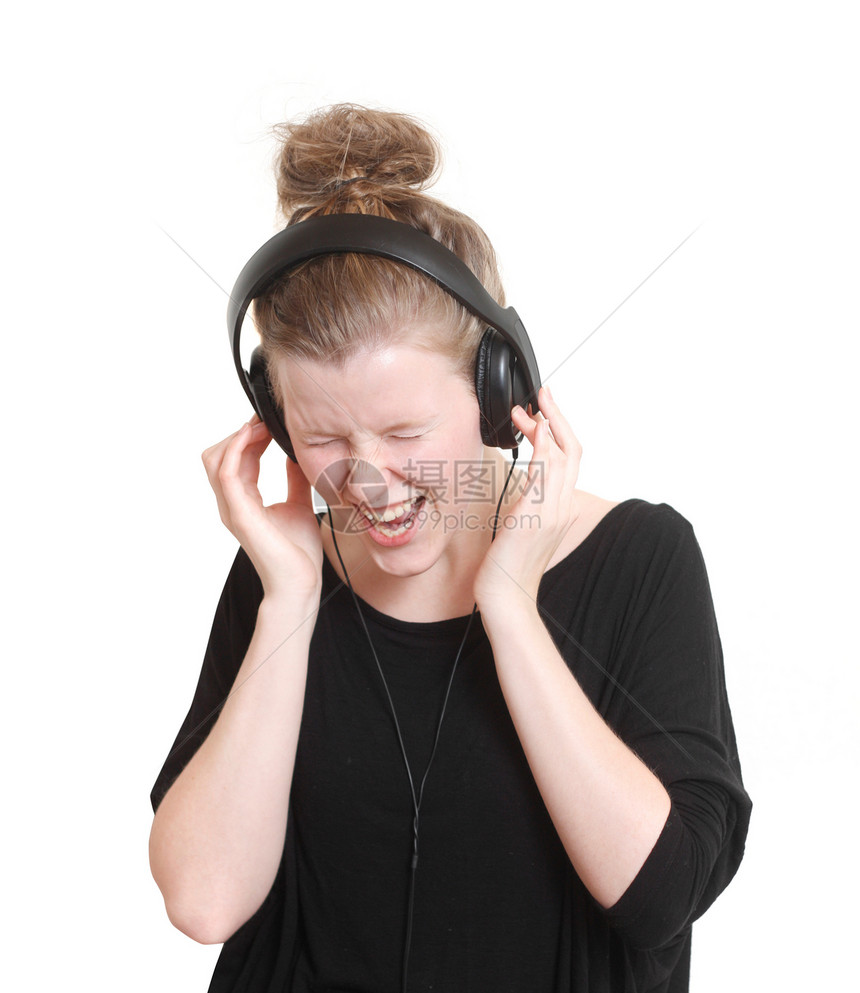 妇女听音乐耳机青年打碟机娱乐工作室闲暇音乐女性快乐乐趣图片