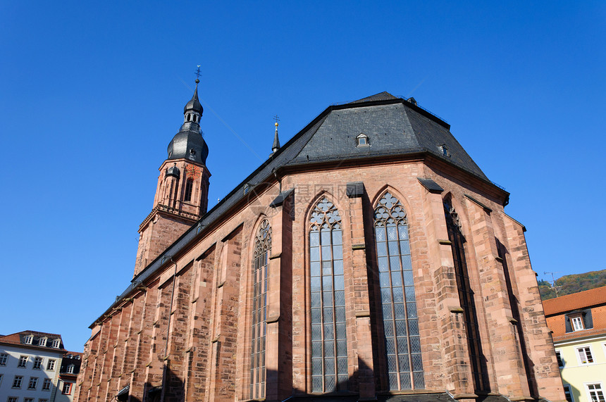 德国海德堡圣灵教堂房子文化遗产旅游教会古迹游客地标城市晴天历史图片