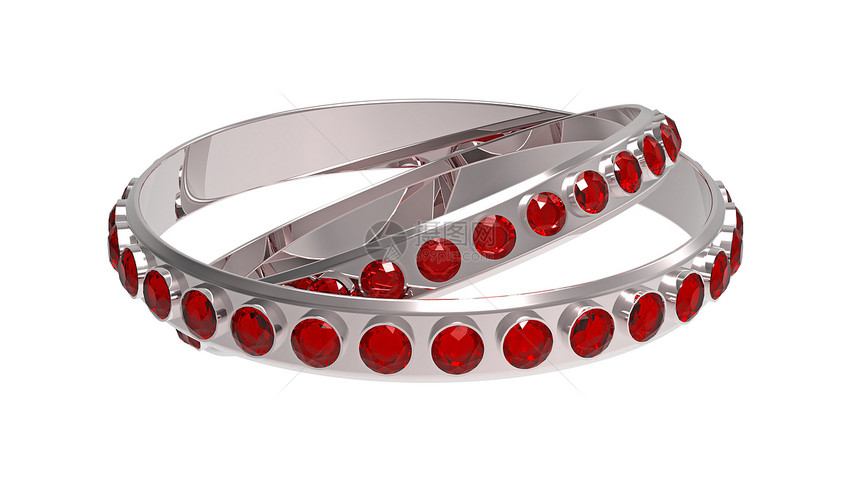 两个环戒指红宝石宝石金属夫妻反射红色奢华珠宝白色图片