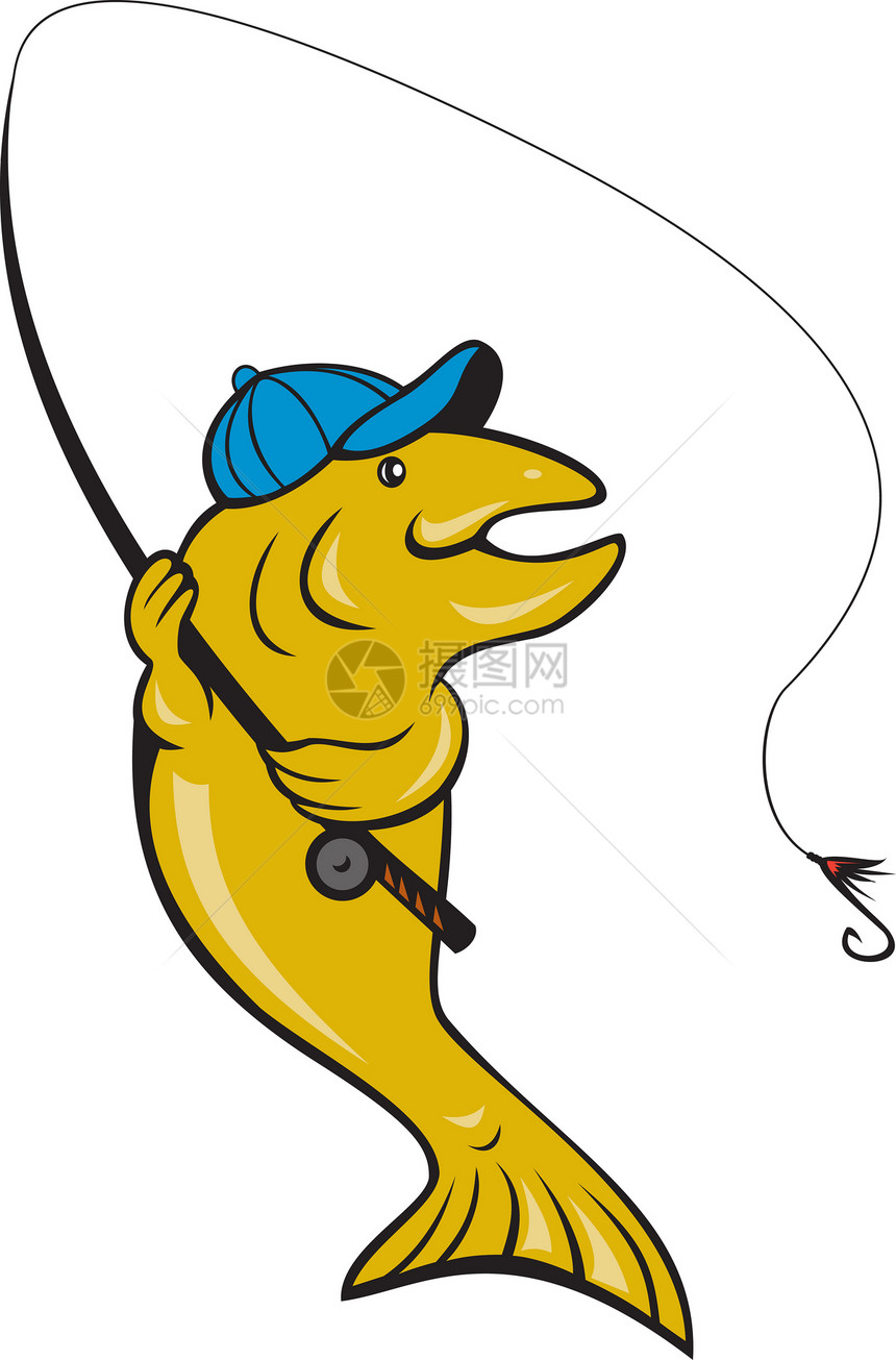 鳟鱼用棒钓鱼飞鱼帽子卷轴缫丝卡通片图片