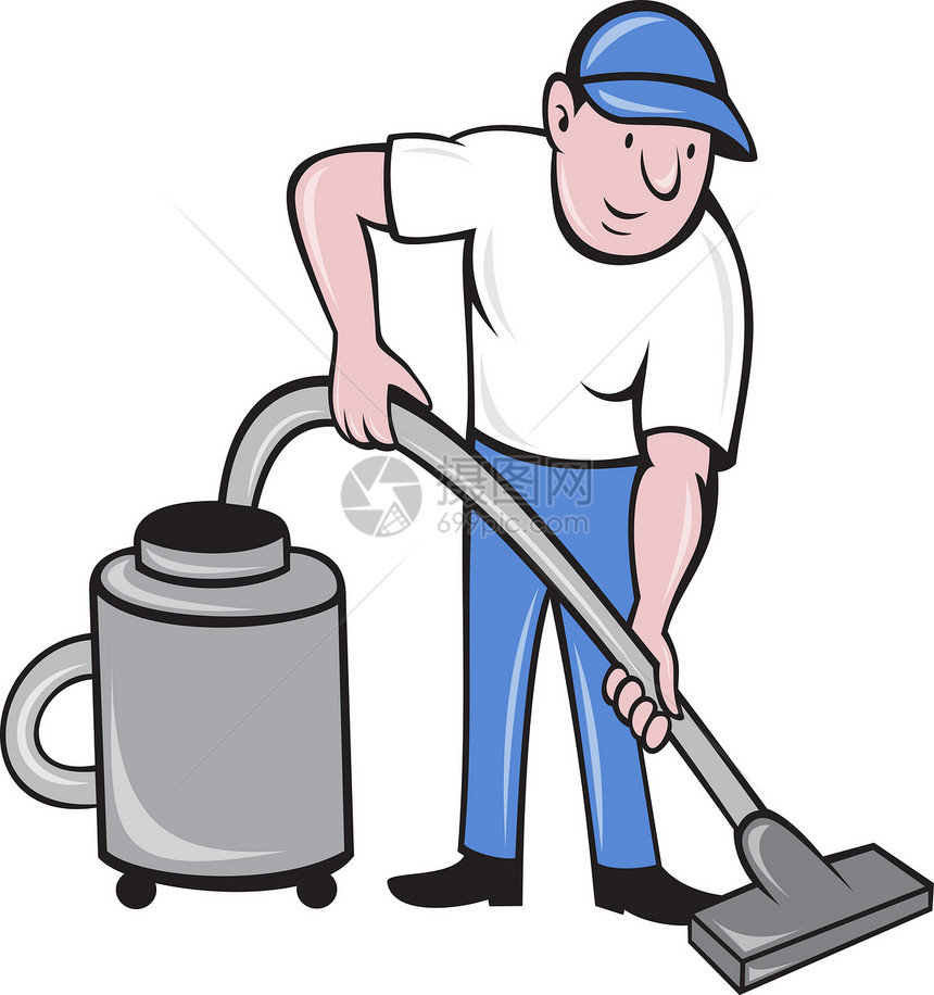 男性清洁真空吸尘清洗工人零售商插图打扫男人艺术品卡通片图片