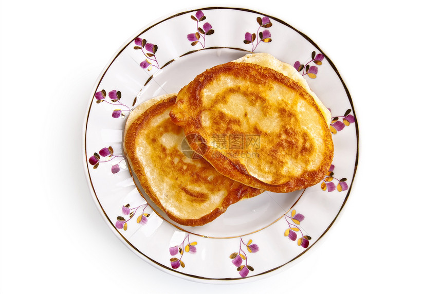 两个煎饼食物盘子早餐日光小吃装饰品甜点黄油传统饼子图片