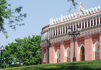 察里齐诺莫斯科的叶卡捷琳娜王后宫殿 扎里齐诺津诺首都天空地标建筑建筑学公园博物馆绿色历史性背景