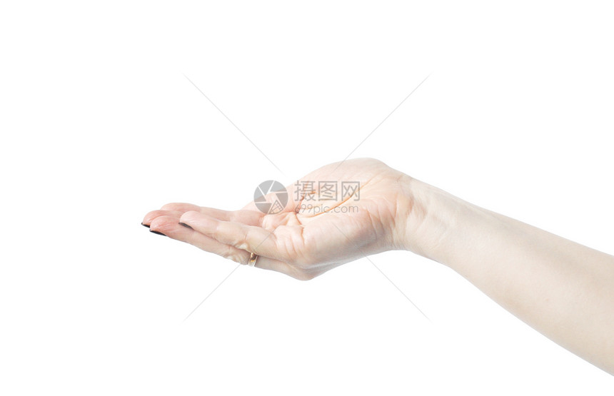 空空无一物的女人的手在白色上被孤立成人施舍女性杯状手臂帮助贫困女孩拇指手指图片