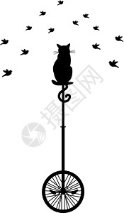 猫妖的诱惑与鸟类和矢量的单环猫插画