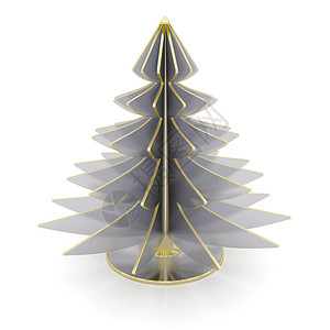 圣诞树纪念品节日站立金子白色金属体积背景图片