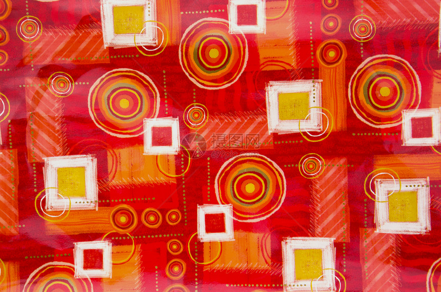 带有圆形和方形的表布背景红色织物桌布风格纺织品材料活力正方形墙纸数字图片