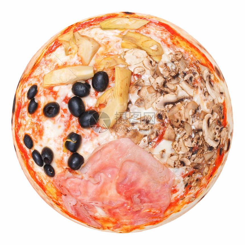 四季披萨营养材料午餐食物白色美食火腿图片